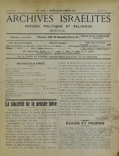 Archives israélites de France. Vol.94 N°50-51 (28 déc. 1933)